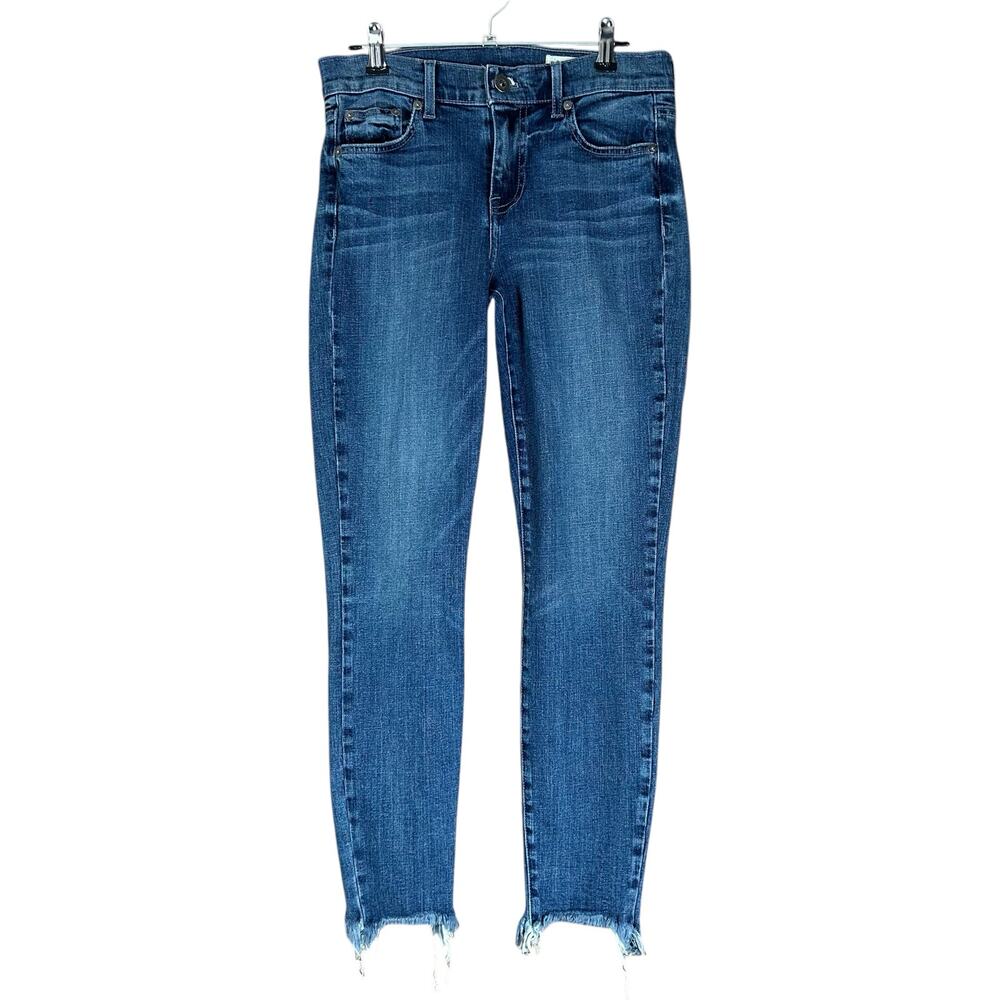 Pistola Jeans Women Size 27 Blue Stone Wash Skinny Frayed Raw Hem Ankle Denim